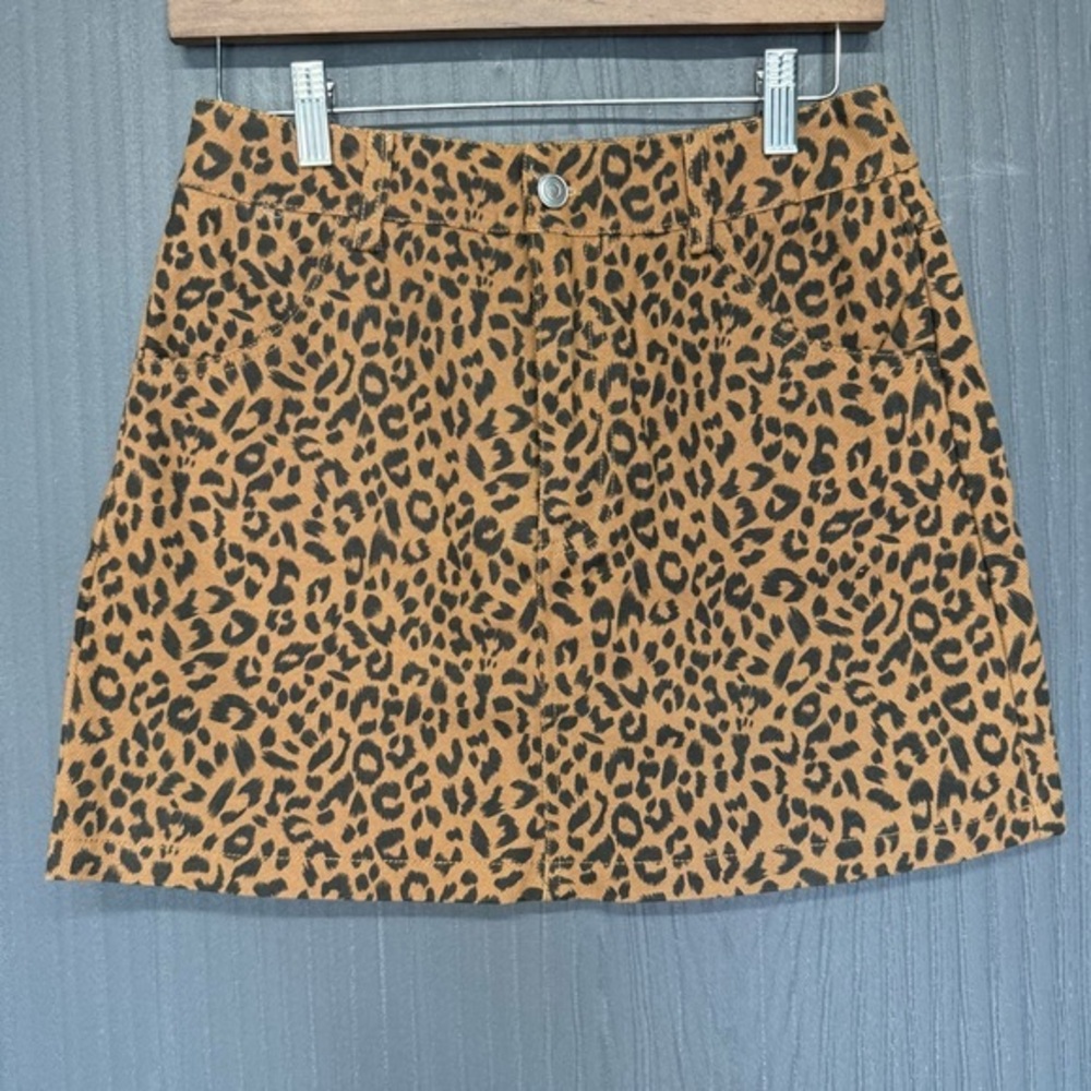 Know. One. Cares. Leopard Print Skirt Brown & Black Denim Miniskirt Size Small